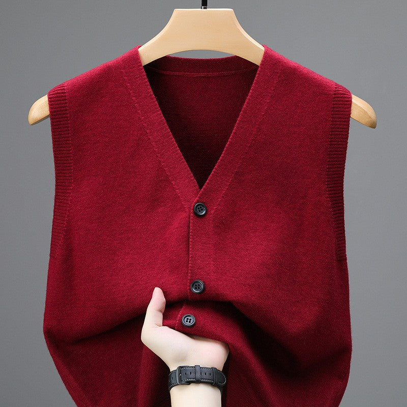 Men's Spring And Autumn Sleeveless Knitted Vest For Middle-aged And Elderly
