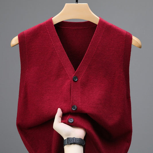 Men's Spring And Autumn Sleeveless Knitted Vest For Middle-aged And Elderly