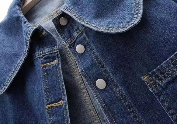 Retro Peter Pan Collar Short Denim Coat For Women