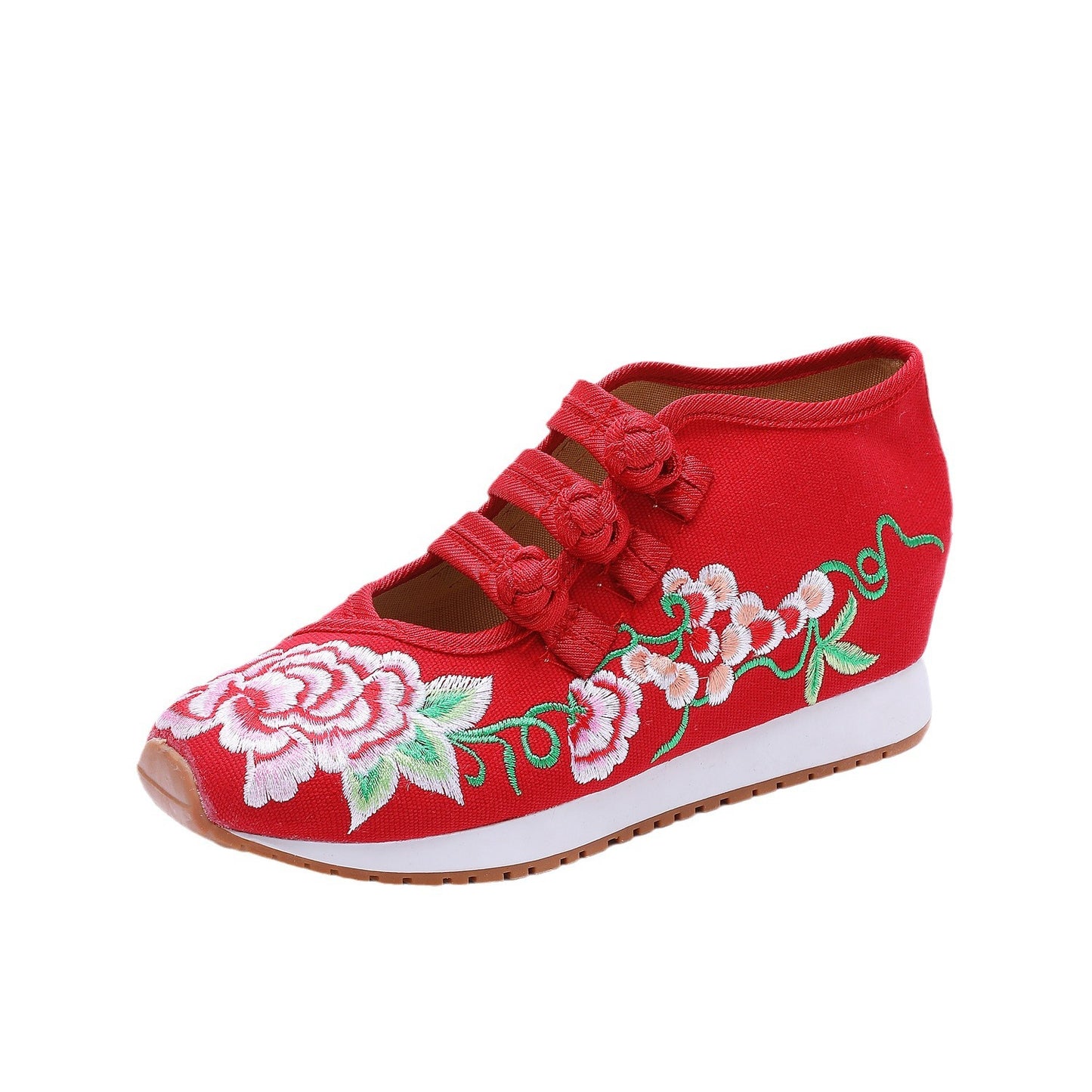 Embroidered Sports Women's Peony Embroidery Vintage Buckle Ethnic Style Embroidered Shoes