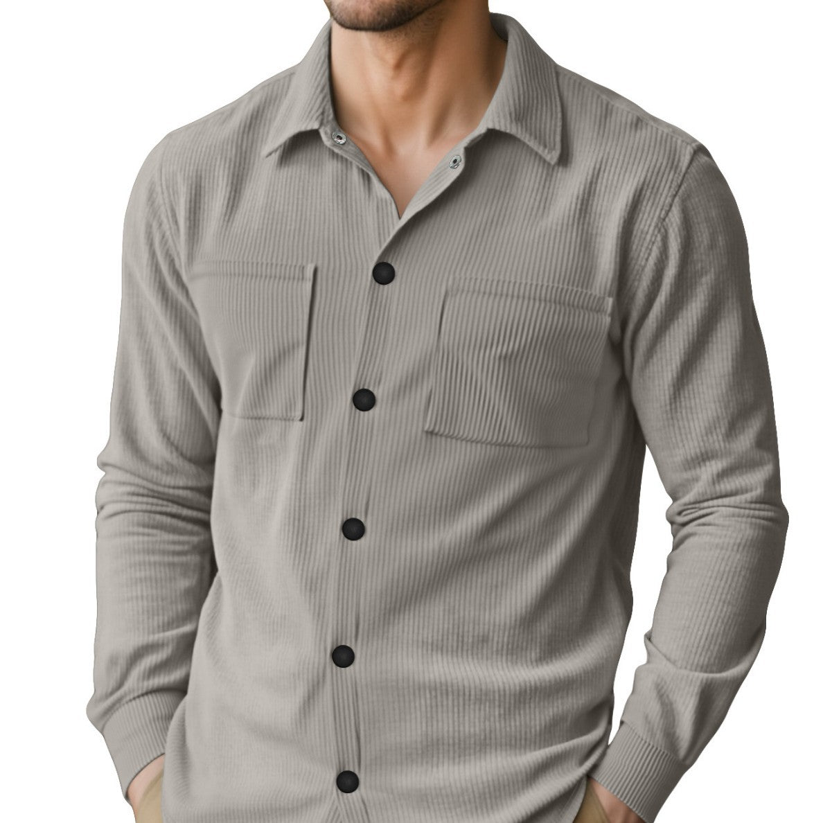 Fashion Long Sleeve Shirt Casual Lapel Corduroy Jacket Slim Fit Jacket