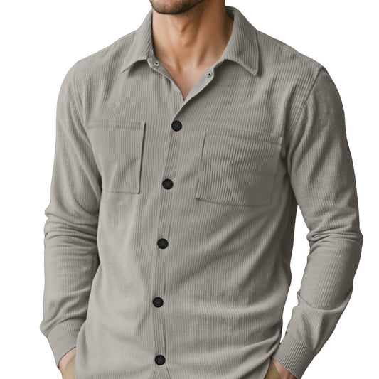 Fashion Long Sleeve Shirt Casual Lapel Corduroy Jacket Slim Fit Jacket