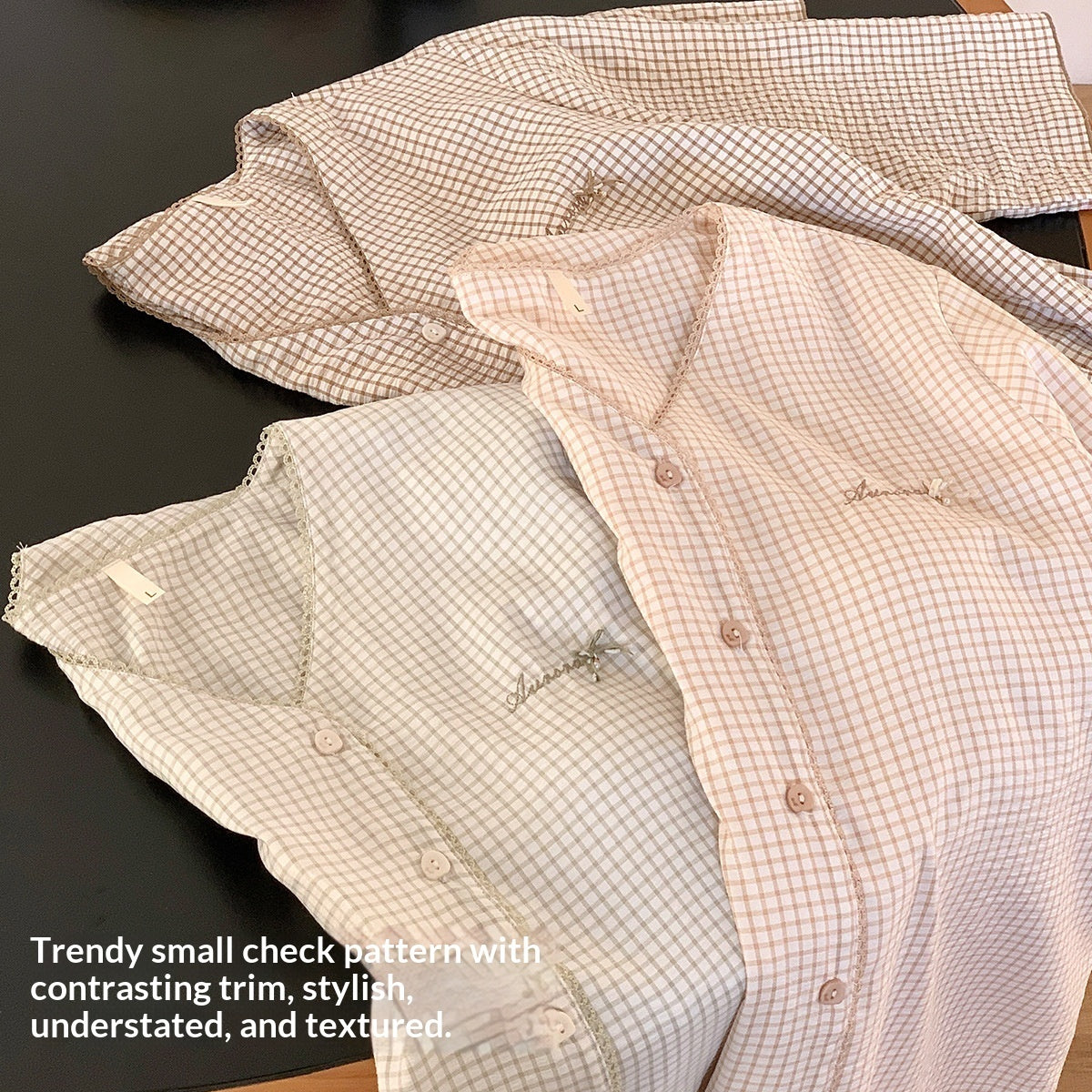 Cloud Cotton Plaid Homewear Womens Padded V-Neck Three-Quarter Sleeve Pants Outerwear-Ready Pajama Two-Piece Set