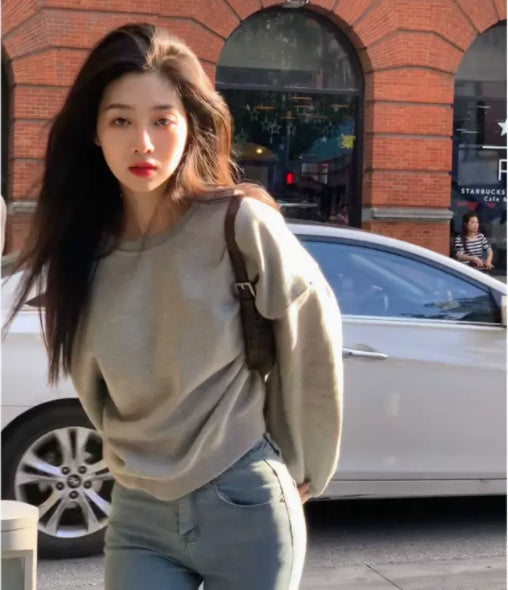 Korean Style High Waist Short Grey Sweater