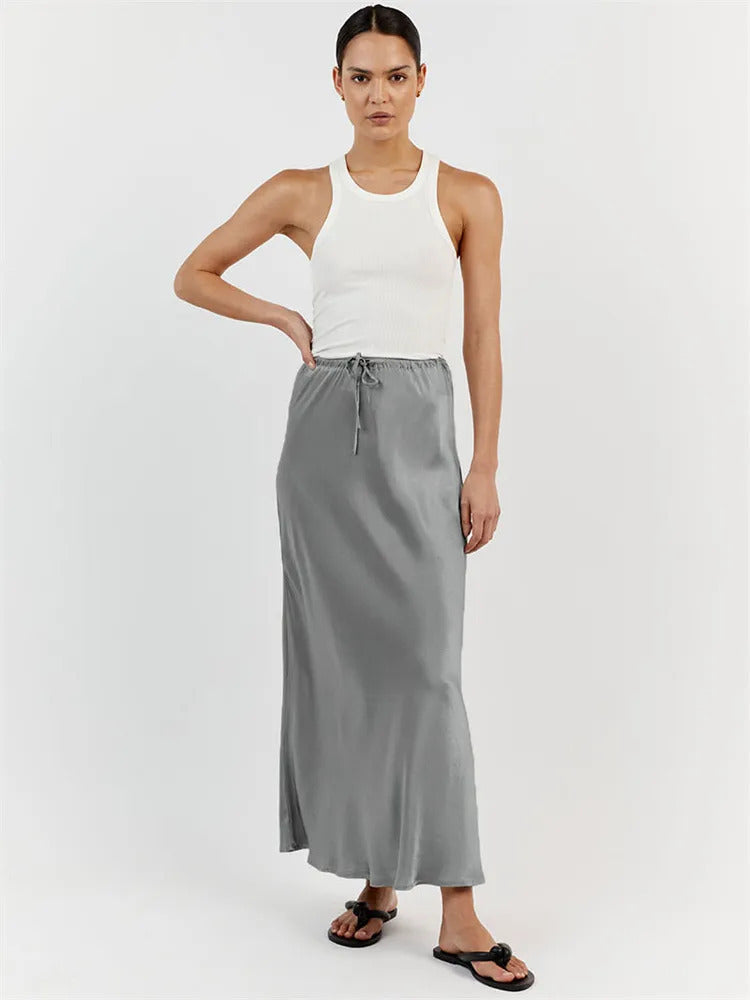 Solid Color High Waist Loose Lace-up Slim Skirt