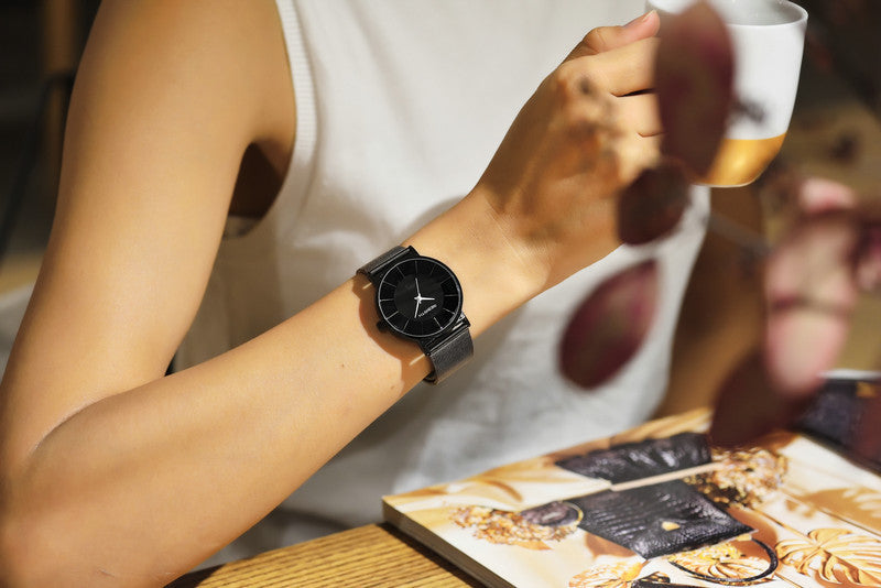 Steel mesh waterproof watch with hands