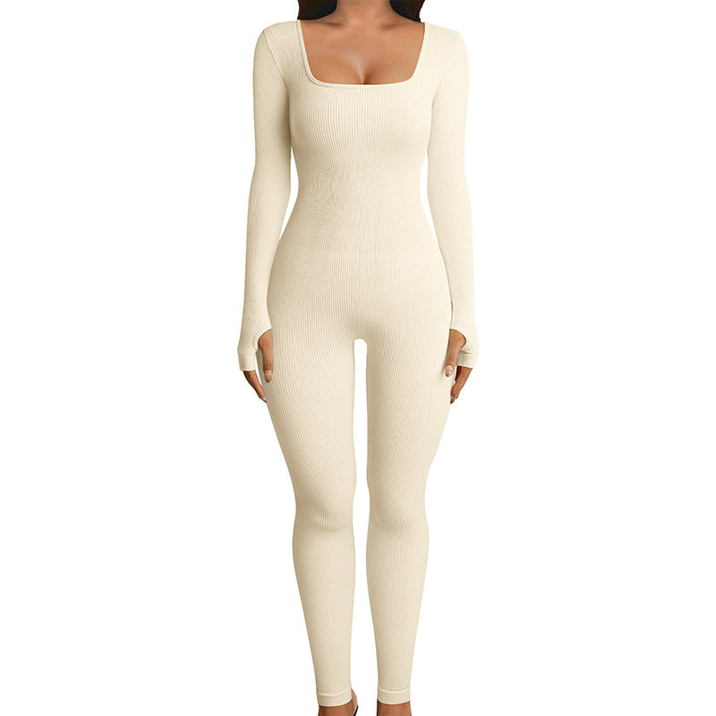 Seamless Double-layer Jumpsuit Long-sleeved Body Shaper Hip Lifting Yoga Jumpsuit Sports Jumpsuit Bodysuits