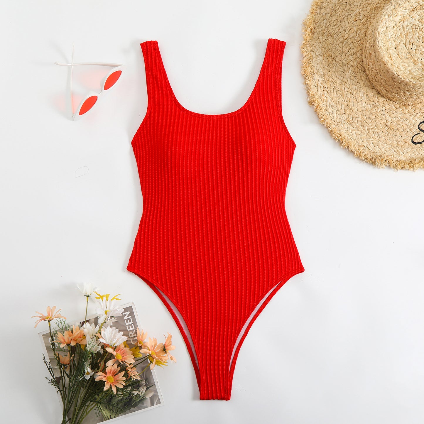 One-piece Solid Color Women's Covering Belly Thin Bikini Swimsuit