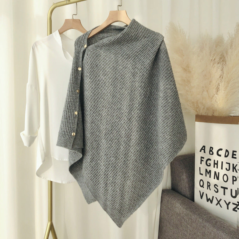 New Knitted Shawl Cloak Buckle Wool Plaid Scarf Women's All-match Warm Large Cape