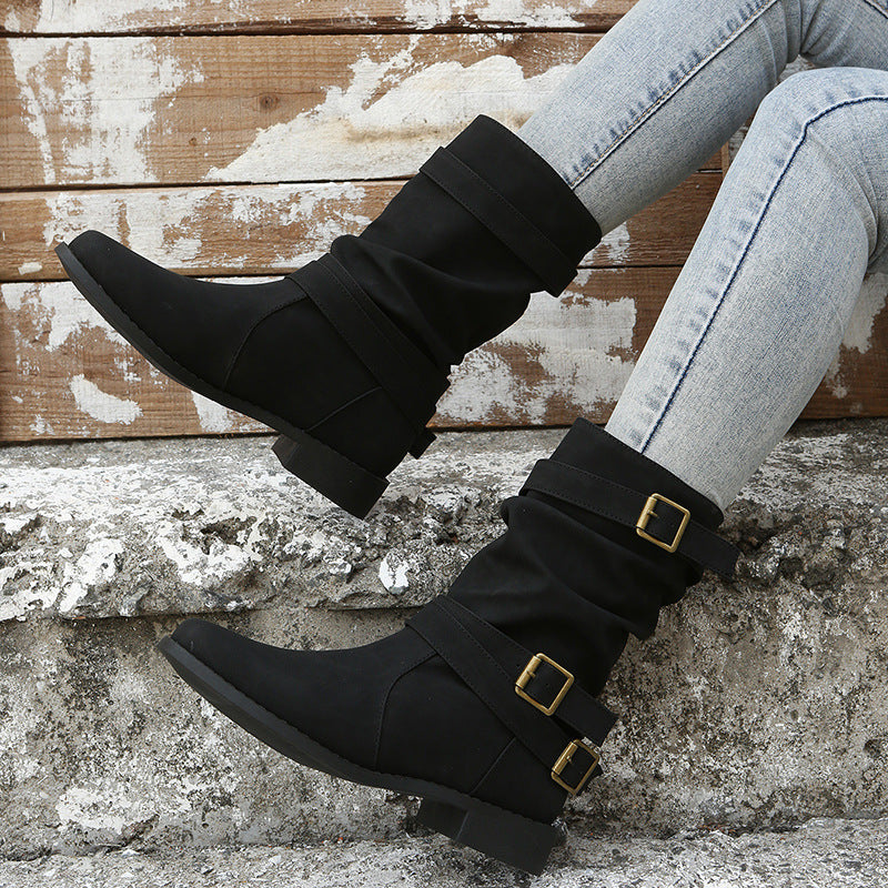 Women's European And American Vintage Martin Belt Buckle Oversize Boots