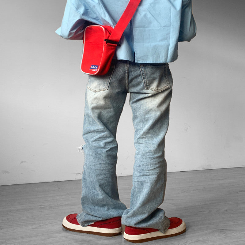 Light Blue High-end Niche Niche Knee Ripped Jeans