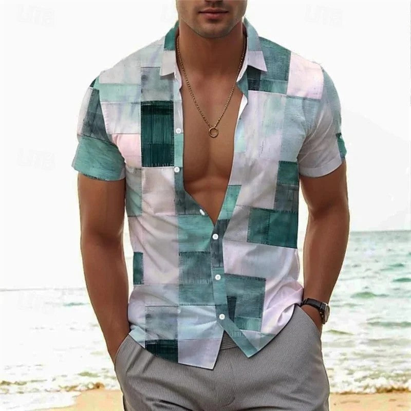 Men's Retro 3D Printed Lapel Short-Sleeve Shirt