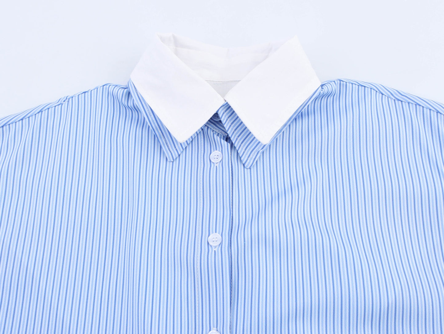 Spring And Summer Poplin Stitching Stripe Long Sleeves Shirt