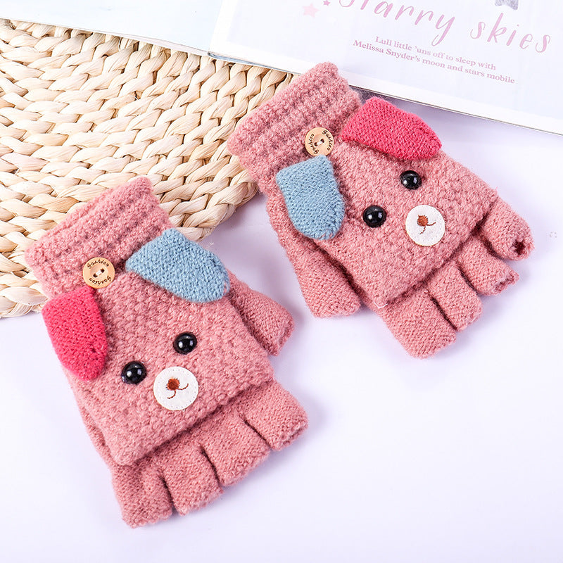Cartoon writing half finger flip glove