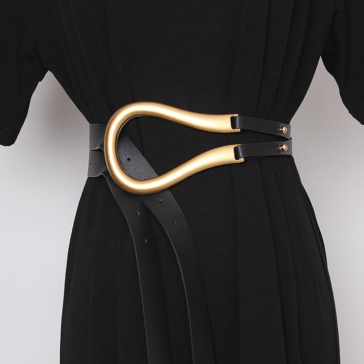 Metal curved large horseshoe buckle belt