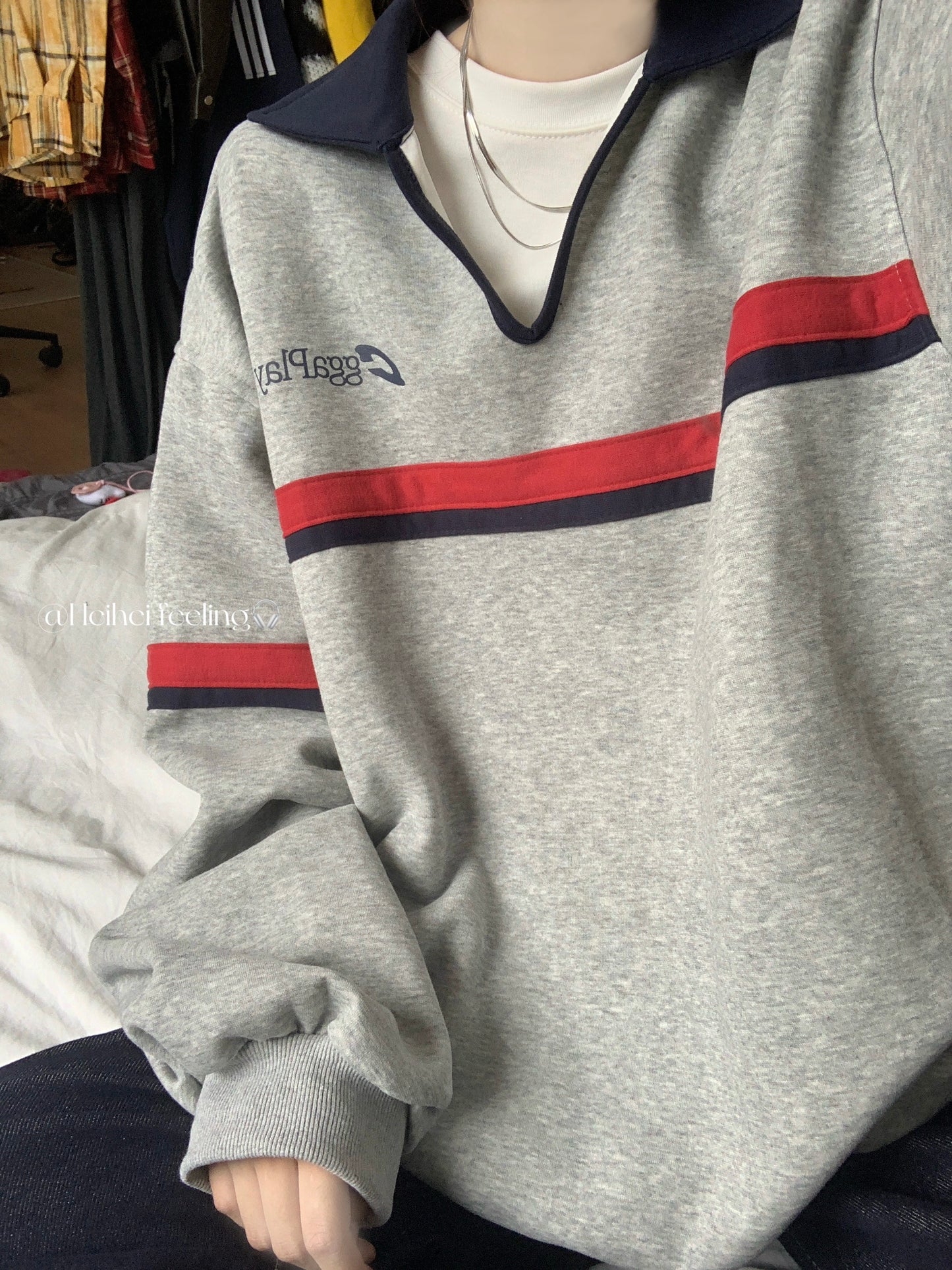 Amerikansk Hot Girl Løs Farvematchende Blomsterprint Langærmet Pullover