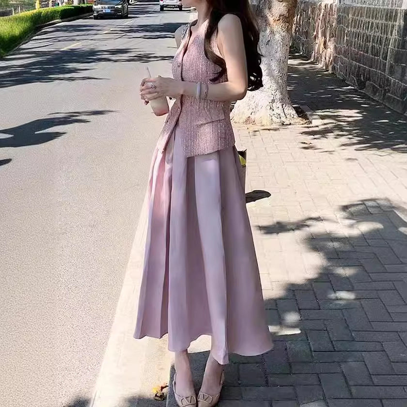 Summer Top Vest Plus Mid-length Dress Set