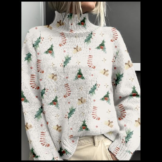 3D Color Matching Printed Turtleneck Long-sleeved Sweater