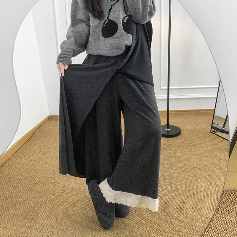 Casual Korean-Style Youthful Lace-Patch Straight Pants