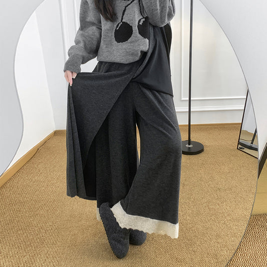 Casual Korean-Style Youthful Lace-Patch Straight Pants