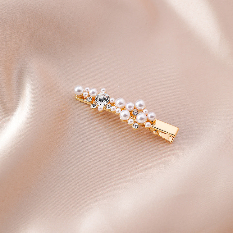 Pearl hairpin net red edge clip practical love crown bangs clip