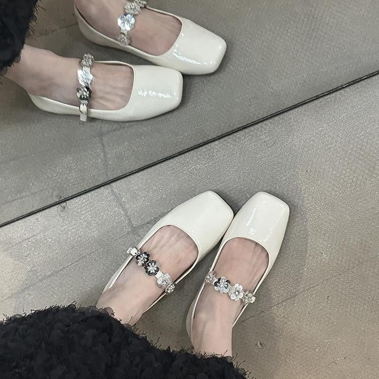French Minority Square Head Sequin Buckle Mary Jane Shoes