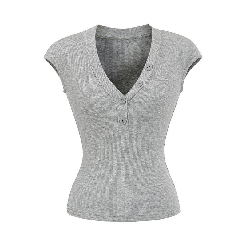 Fashionable Cool V-neck Slimming Short Sleeve T-shirt