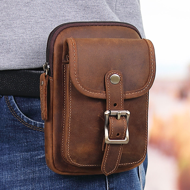Men's leather waist bag can wear belt slant across mobile phone bag