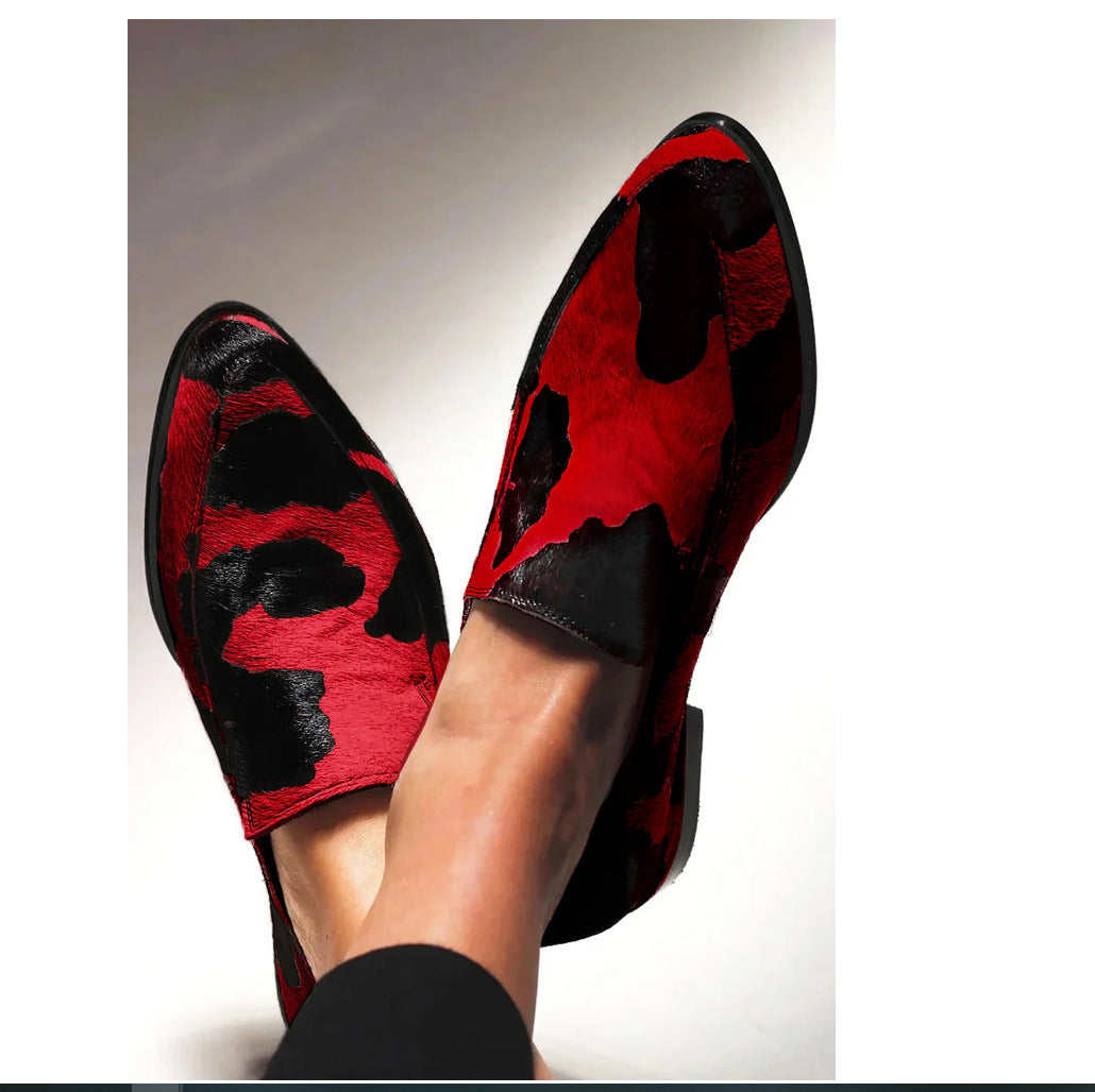Women's Pointed Toe Shallow Mouth Cows Pattern Large Size Casual Shoes