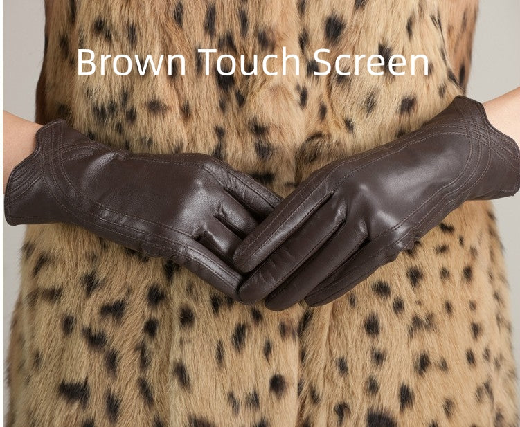 Women's Fashion Winter Warm Gloves Real Lamb Leather Handmade Curve Sheepskin Gloves