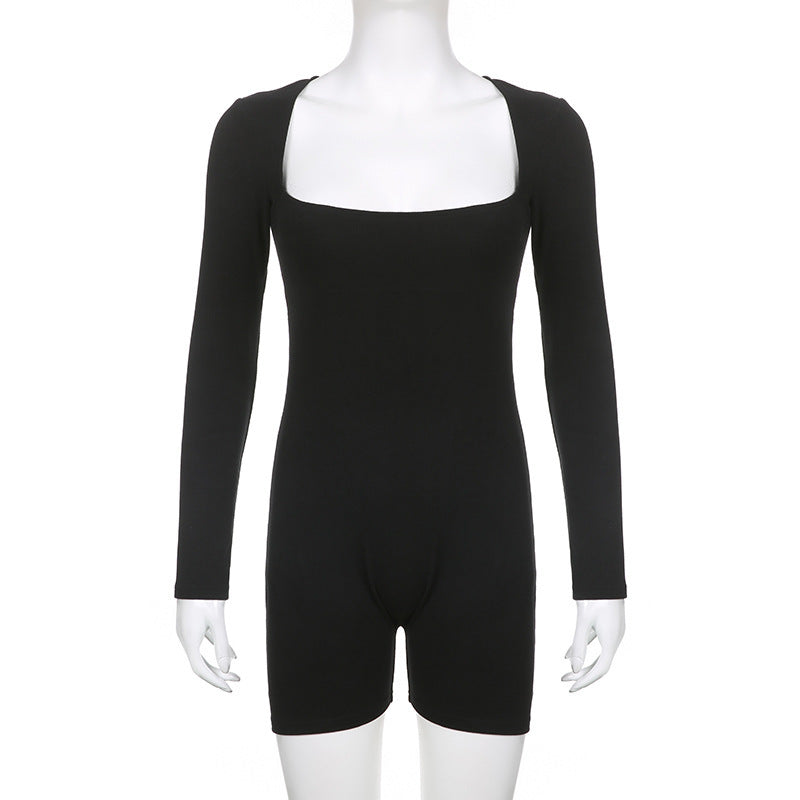 European And American Basic Base Square Neck Long Sleeves