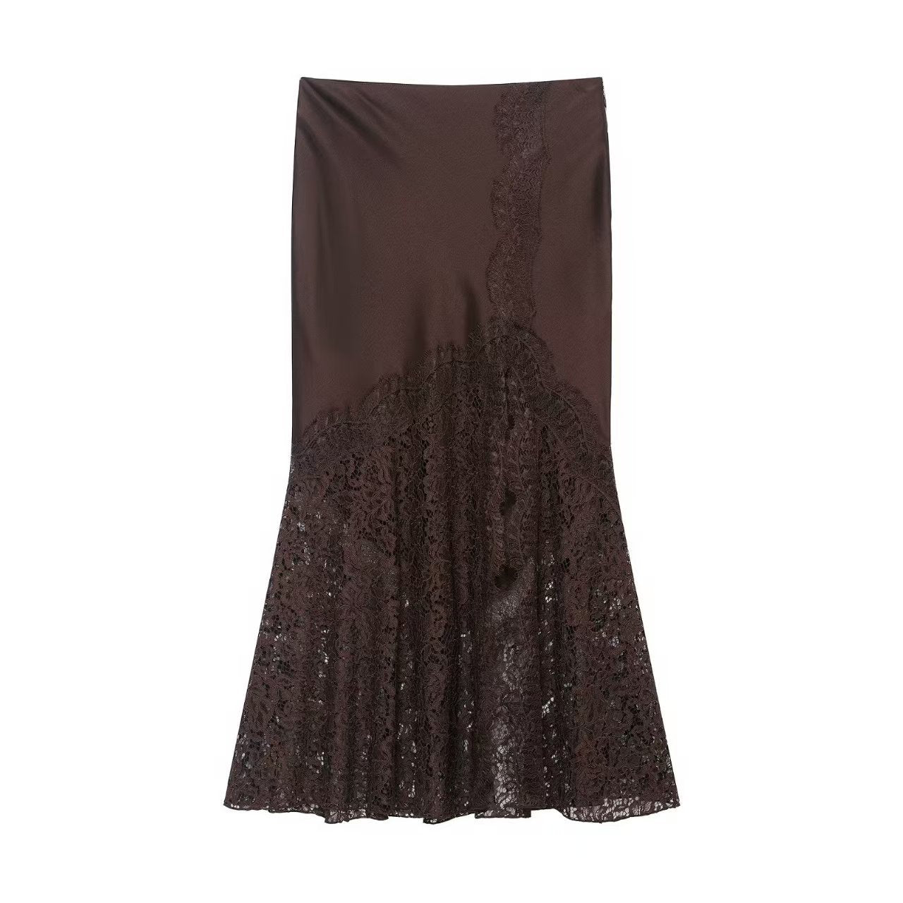 Women's  Solid-color Lace-panel Skirt