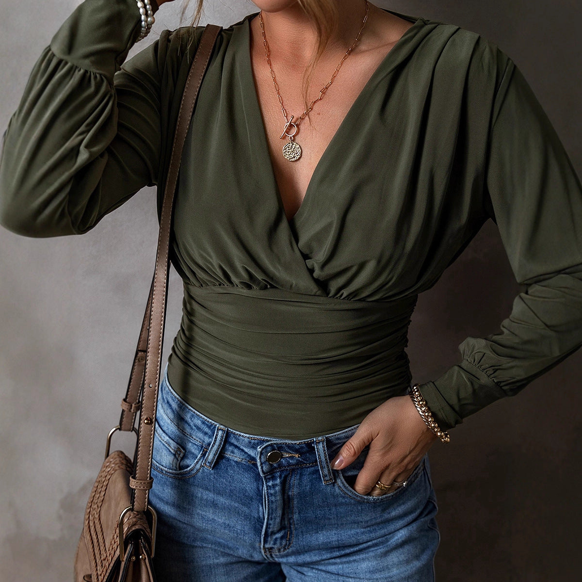 All-matching V-neck Long Sleeve Top Women