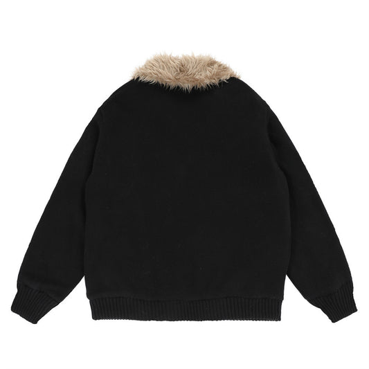 Retro Mountain Carving Warm Stand Collar Coat