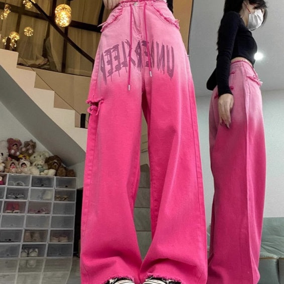 American-style Vintage Ombre High-waisted Jeans