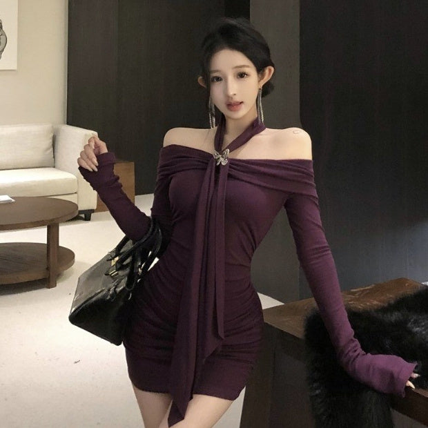 Off The Shoulder Long Sleeve Dress For Women Bodycon Halterneck Design Perfect As An Underlayer