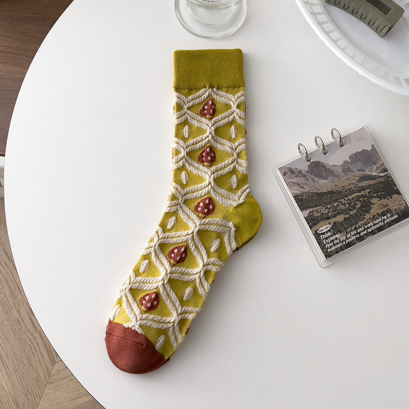 Retro Artistic Personality Flower Mushroom Tube Socks