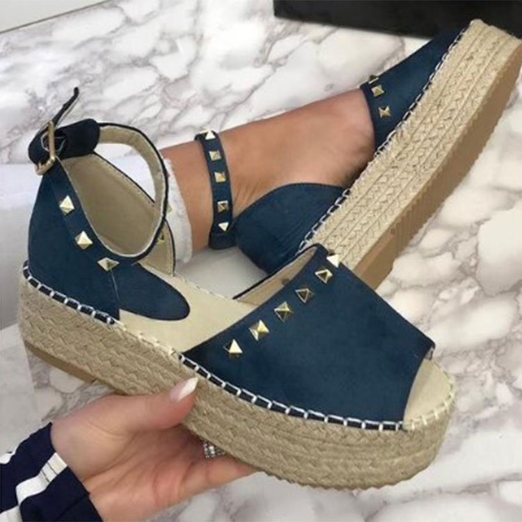 Female hemp rope thick bottom fish mouth rivet sandals