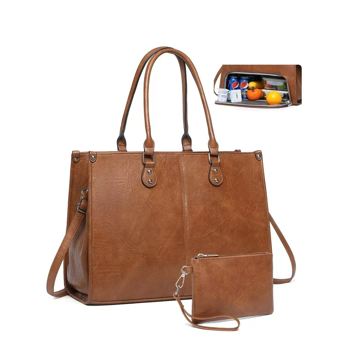 Handbag With Insulated Lunch Compartment And Laptop Compartment For Carrying Crossbody.