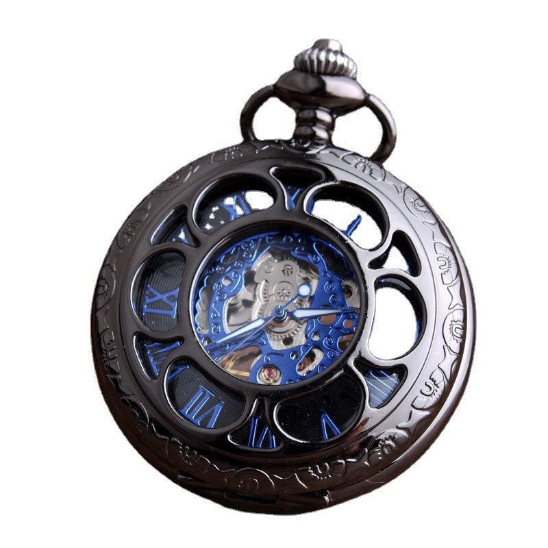 Gun-black Petal Blue-dial Mechanical Pocket Watch
