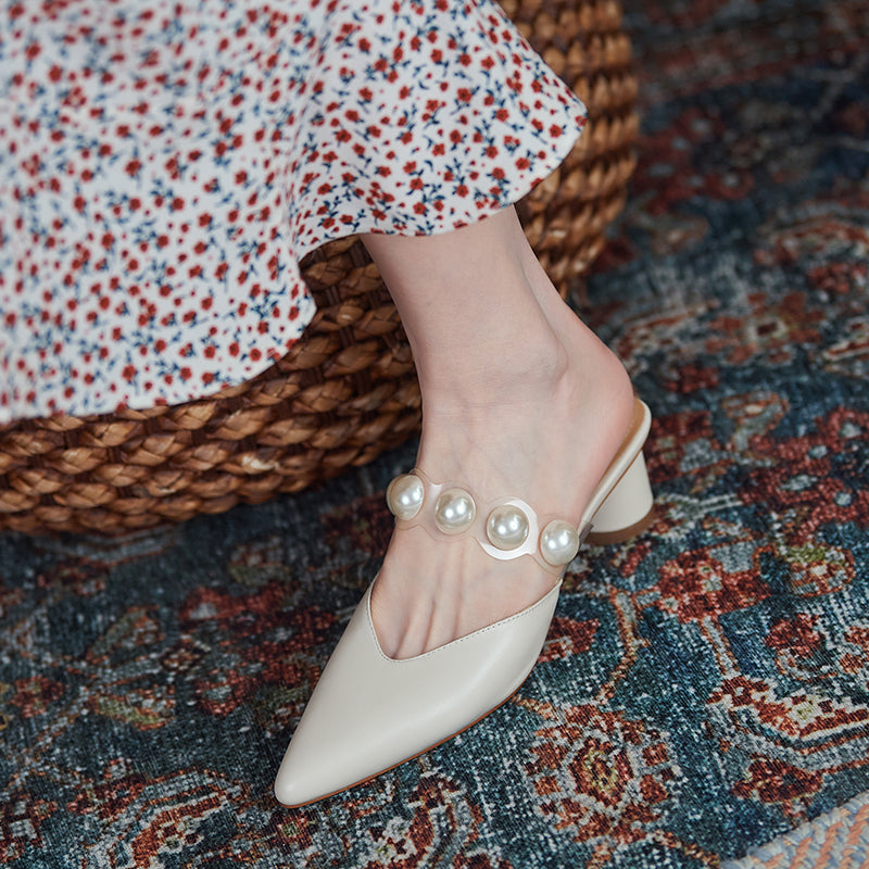 Women's Summer Outer Leather Baotou Half Slippers