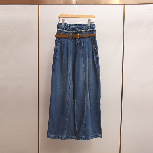 High-waisted A-line Wide-leg Long Jeans