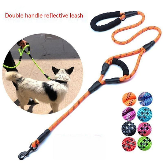 Nylon Woven Reflective Round Rope Double Handle Dog Hand Holding Rope