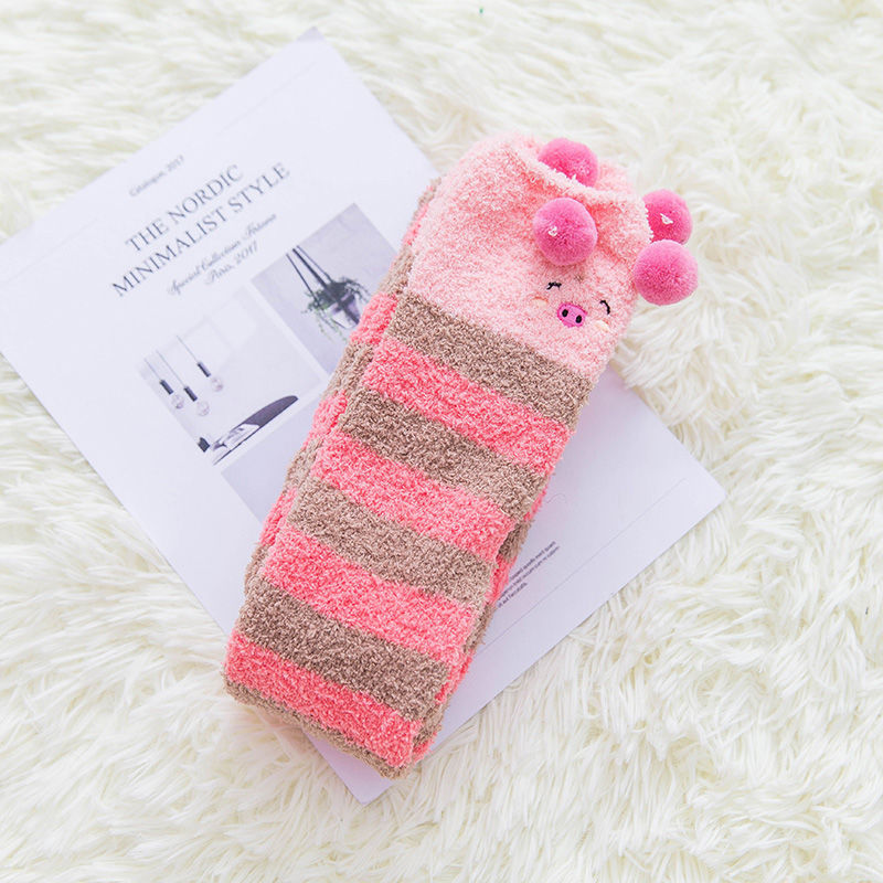 Fall Winter Over The Knee Plus Long Coral Fleece Floor Socks