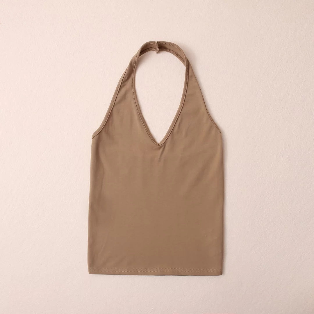 Solid Color Cropped Slim Back Showing Chest Halter Camisole
