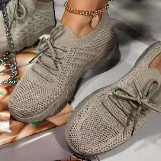 Solid Color Lace-up Flying Daddy Shoes