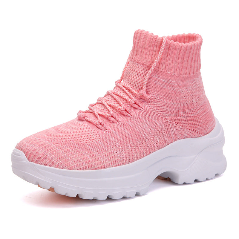 Flying Woven Breathable High-top Women's Height-increasing Socks And Shoes