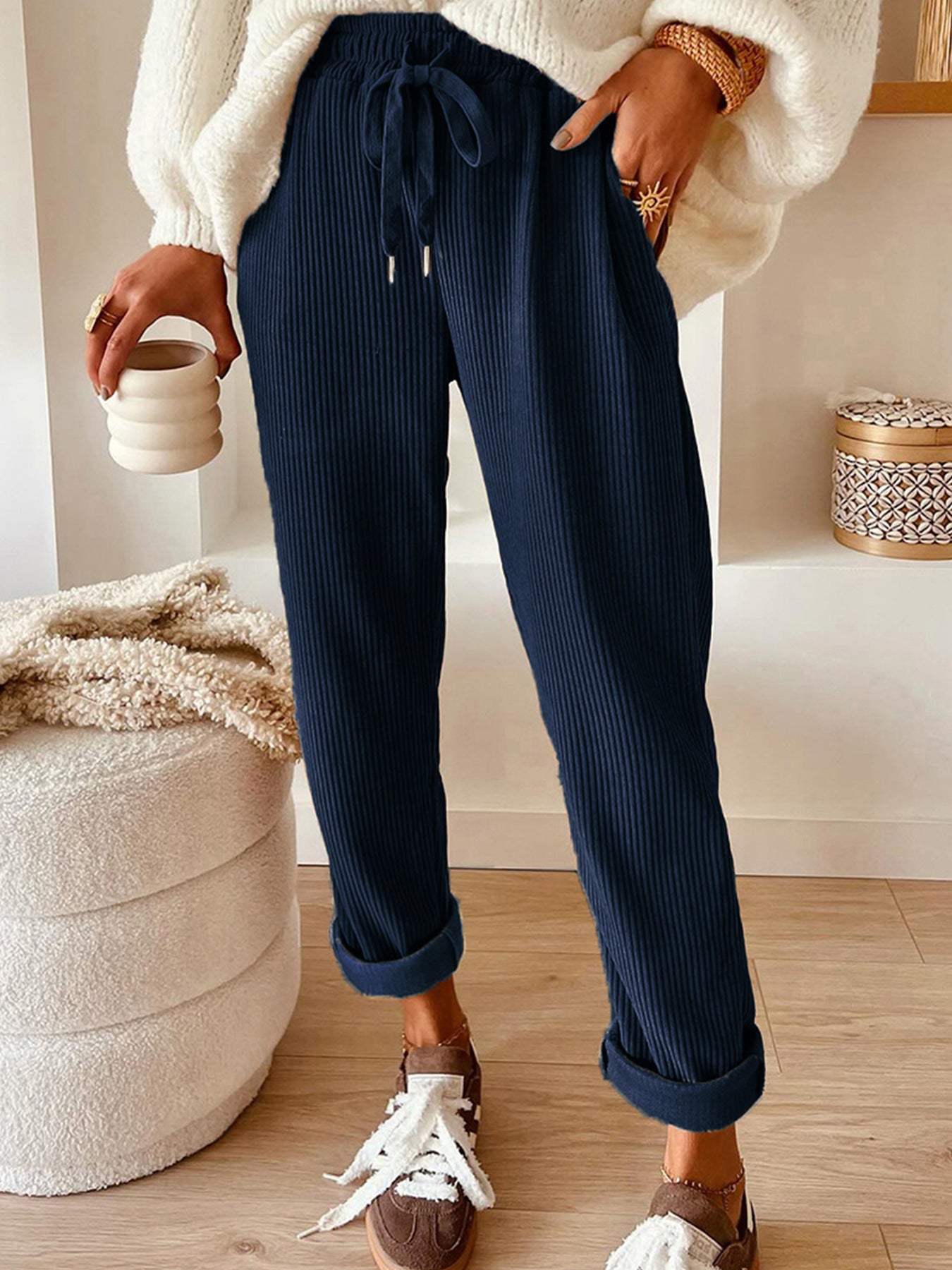 Women's Casual And Fashionable Solid-color Wide-leg Pants