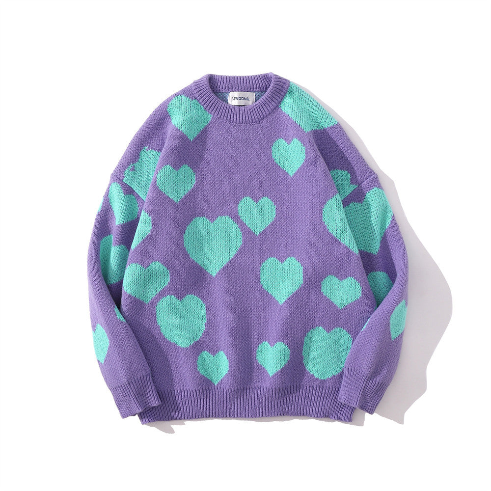 Jacquardstrikket sweater med hjerter til mænd