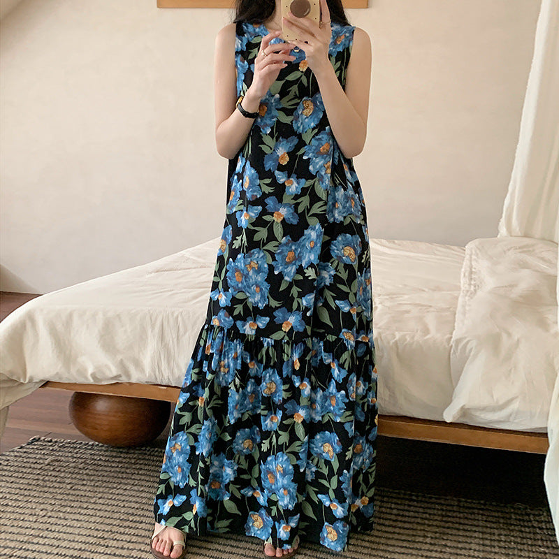 Summer Longline Korean-style Pajama Dress With Vest Style
